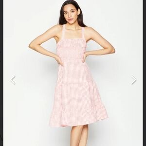 𝅺bcbgeneration Babydoll Midi Coral Check Prairie Cottagecore Dress, Size Small